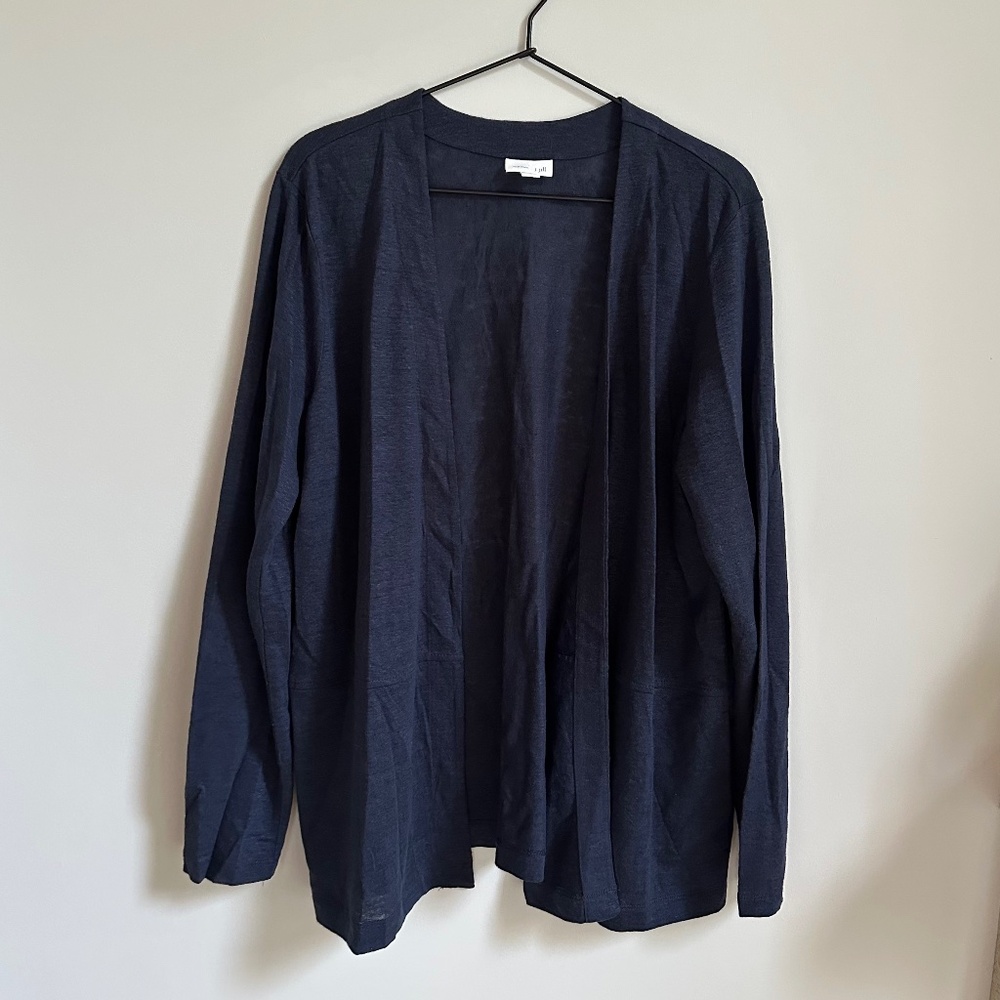 J.Jill Love Linen Blue 100% Linen Open Front Long Sleeve Cardigan